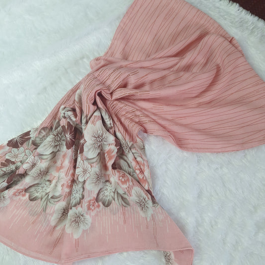 Light Pink Floral Print Viscose Scarf