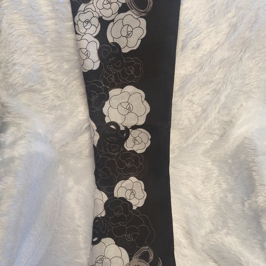 Black with White Roses Viscose Scarf