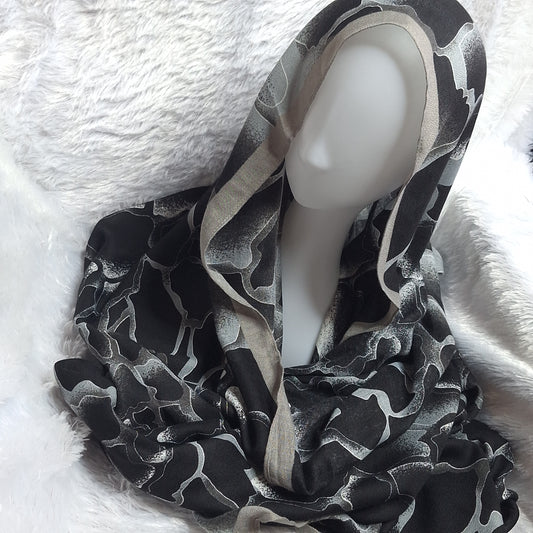 Black and Grey Marble Print Viscose Stole
