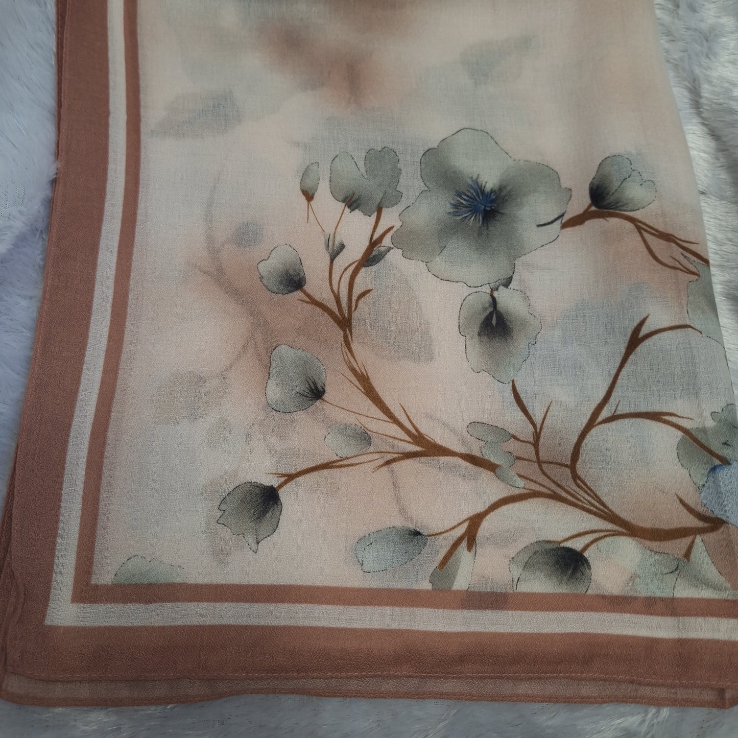 Cream Small Floral Print Viscose Scarf
