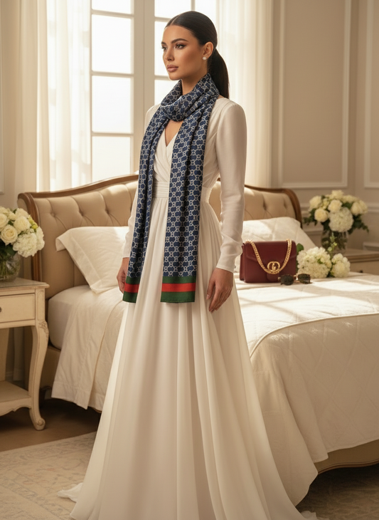 Classic Bleu Monogram — Silk Feel Satin Scarf