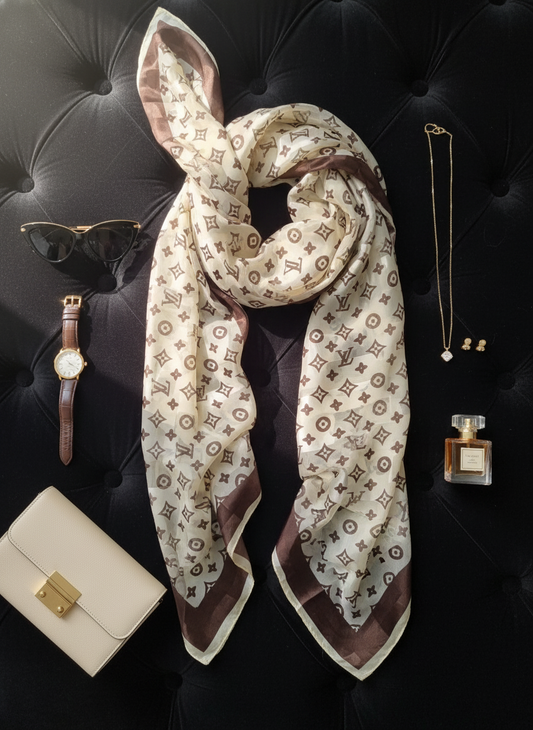 Café Belle Printed Silk Scarf