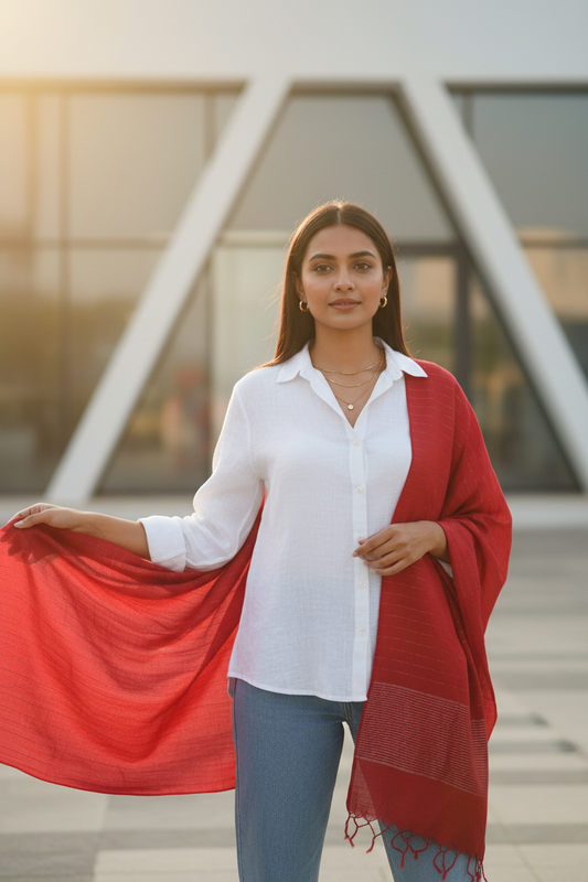 Crimson Aura — Cotton Scarf
