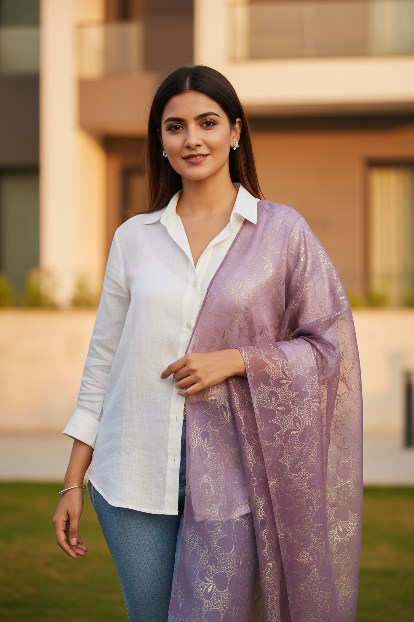 Orchid Serenity — Chiffon Shimmer Print Scarf