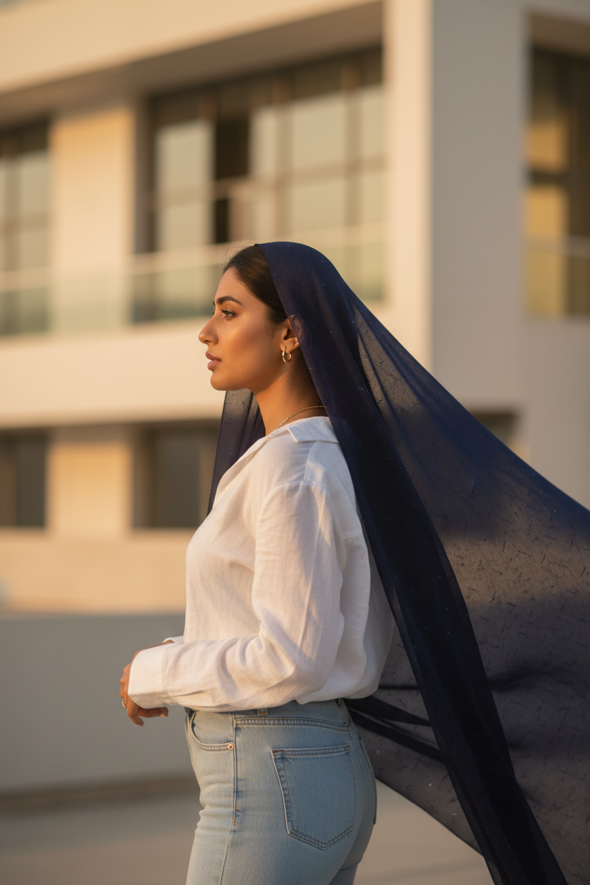 Midnight Shimmer — Chiffon Scarf