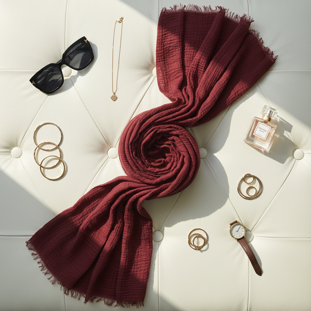 Berry Veil — Crinkled Cotton Scarf