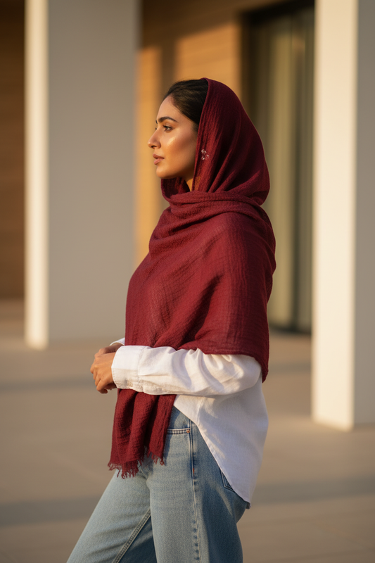 Berry Veil — Crinkled Cotton Scarf