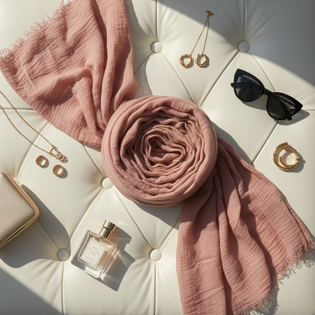 Dusty Rose — Crinkled Cotton Scarf