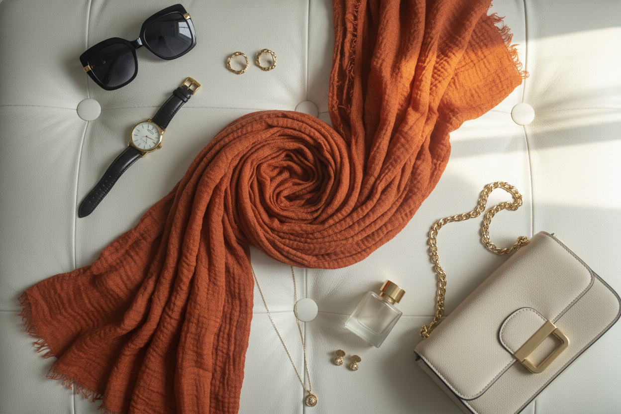 Burnt Sienna — Crinkled Cotton Scarf