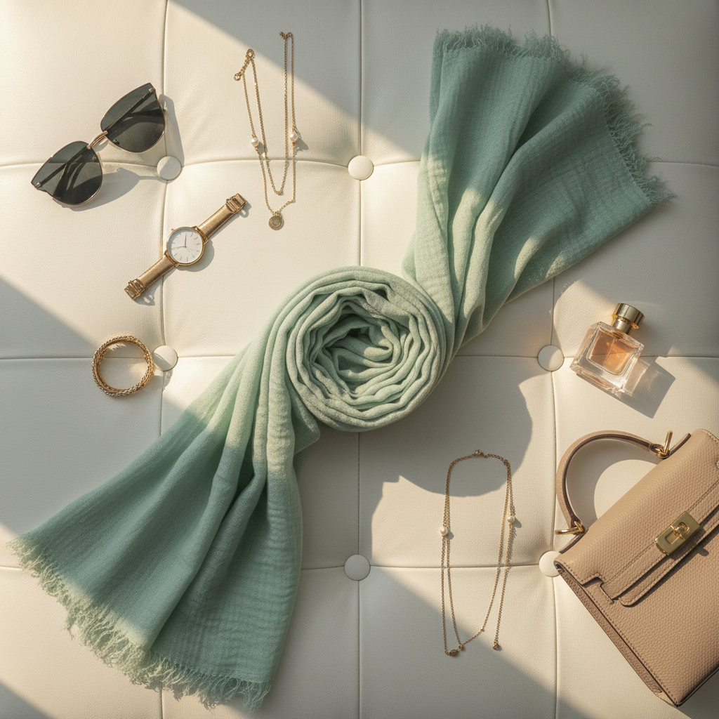 Mint Frost — Crinkled Cotton Scarf