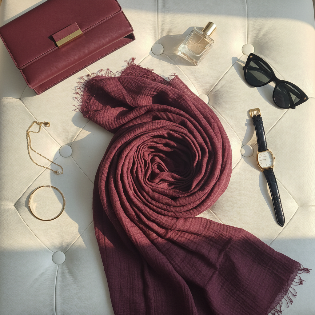 Plum Amber — Crinkled Cotton Scarf