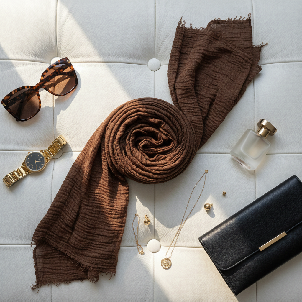 Dark Truffle — Crinkled Cotton Scarf