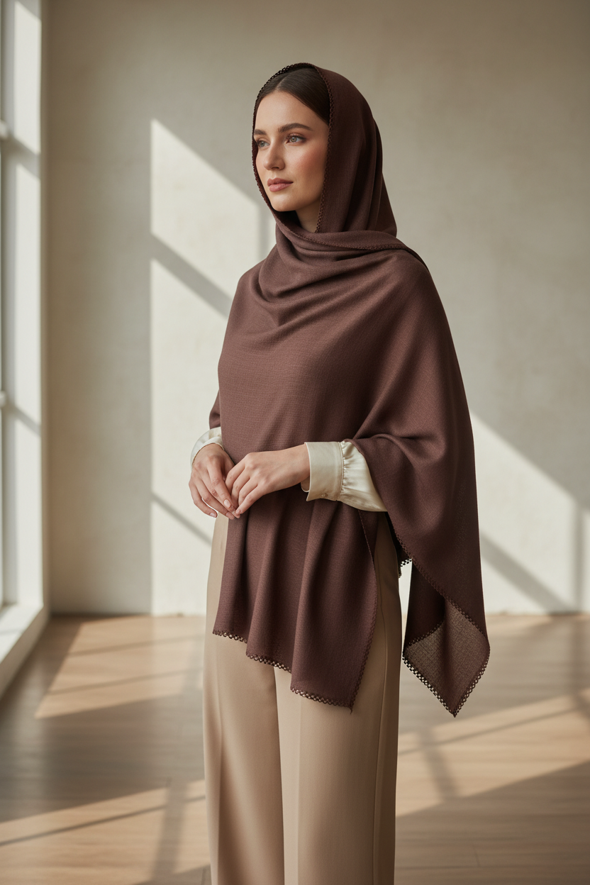 Berry Taupe - Zera Crochet Cotton Scarf