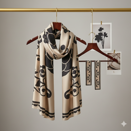 Noir Bloom Classic — Silk Feel Satin Scarf