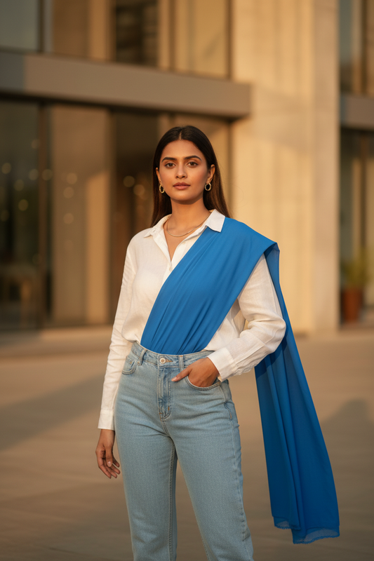 Sapphire Drift — HIBA Ombre Georgette Scarf