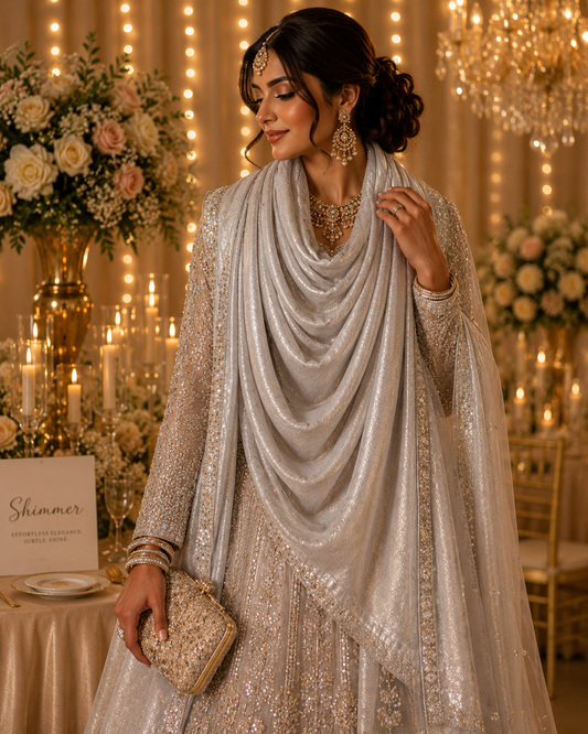 Oyster Pearl — Madam Polo Velvet Shimmer Scarf