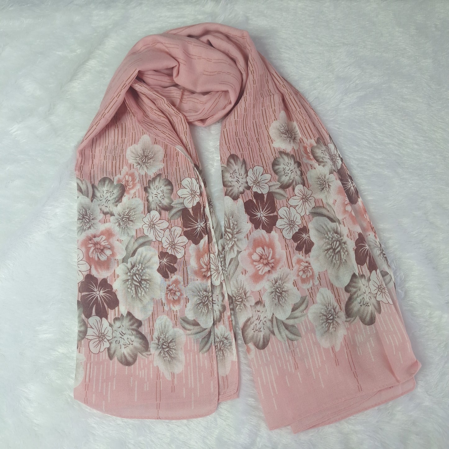 Light Pink Floral Print Viscose Scarf