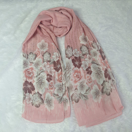 Light Pink Floral Print Viscose Scarf