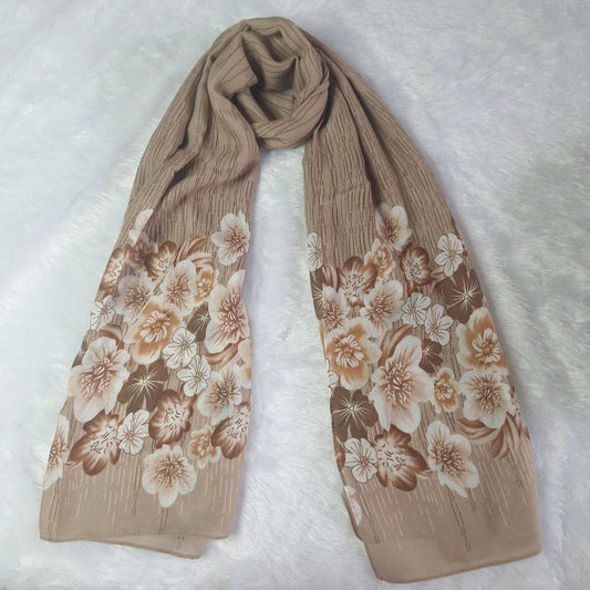 Brown Floral Print Viscose Scarf