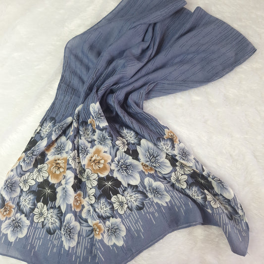 Blue Floral Print Viscose Scarf