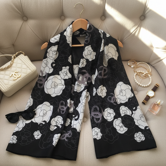 Midnight Floral Elegance Viscose Scarf