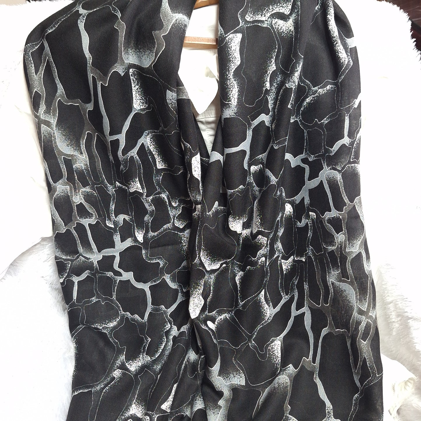 Black and Grey Marble Print Viscose Stole
