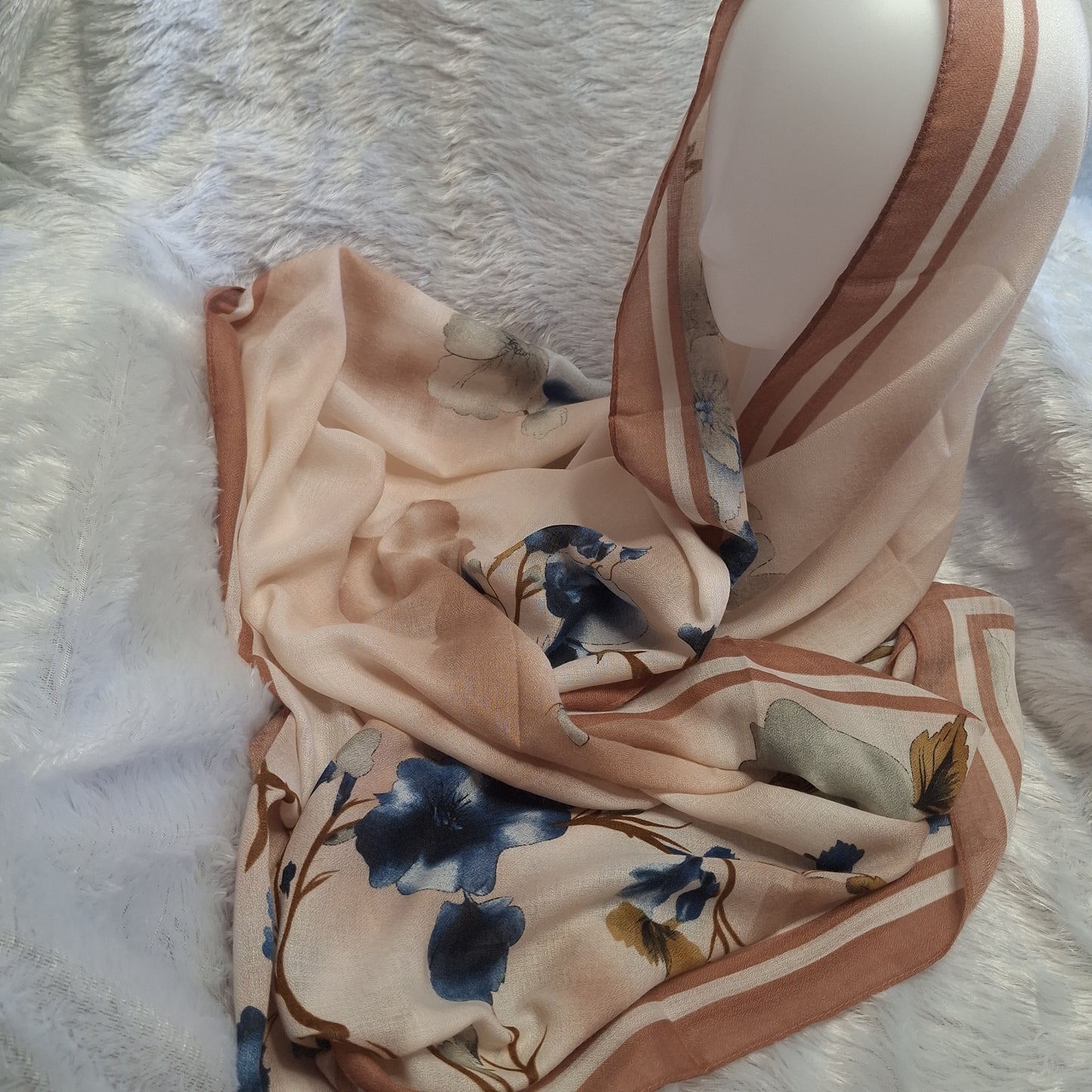 Cream Small  Floral Print Viscose Scarf
