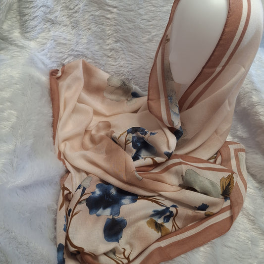 Cream Small  Floral Print Viscose Scarf