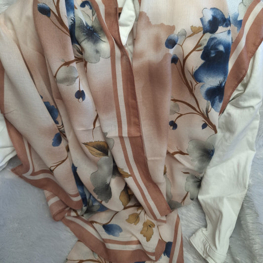 Cream Small  Floral Print Viscose Scarf