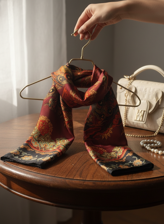 Peacock Rust Silk Scarf