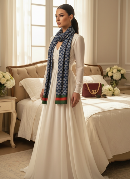 Classic Bleu Monogram — Silk Feel Satin Scarf