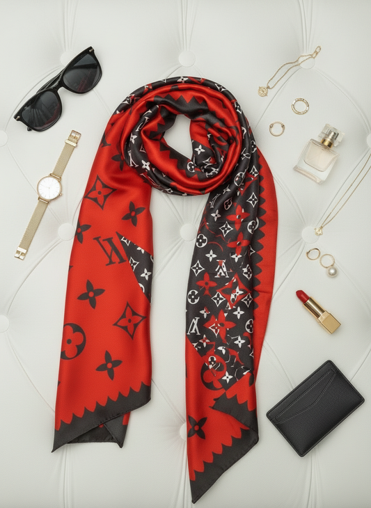 Crimson Noir Printed Silk Stole