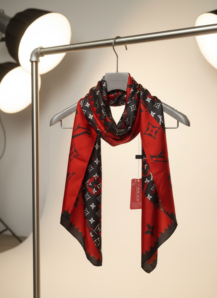 Crimson Noir Printed Silk Stole