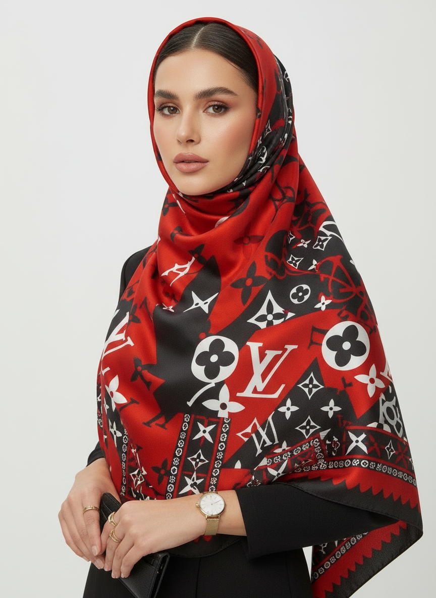 Crimson Noir Printed Silk Stole