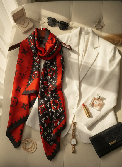 Crimson Noir Printed Silk Stole