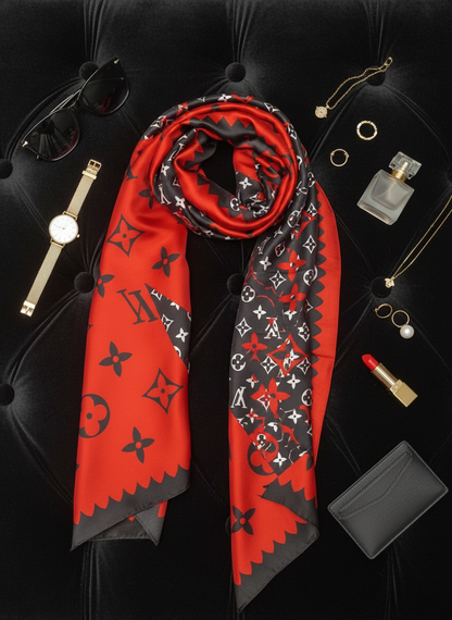 Crimson Noir Printed Silk Stole