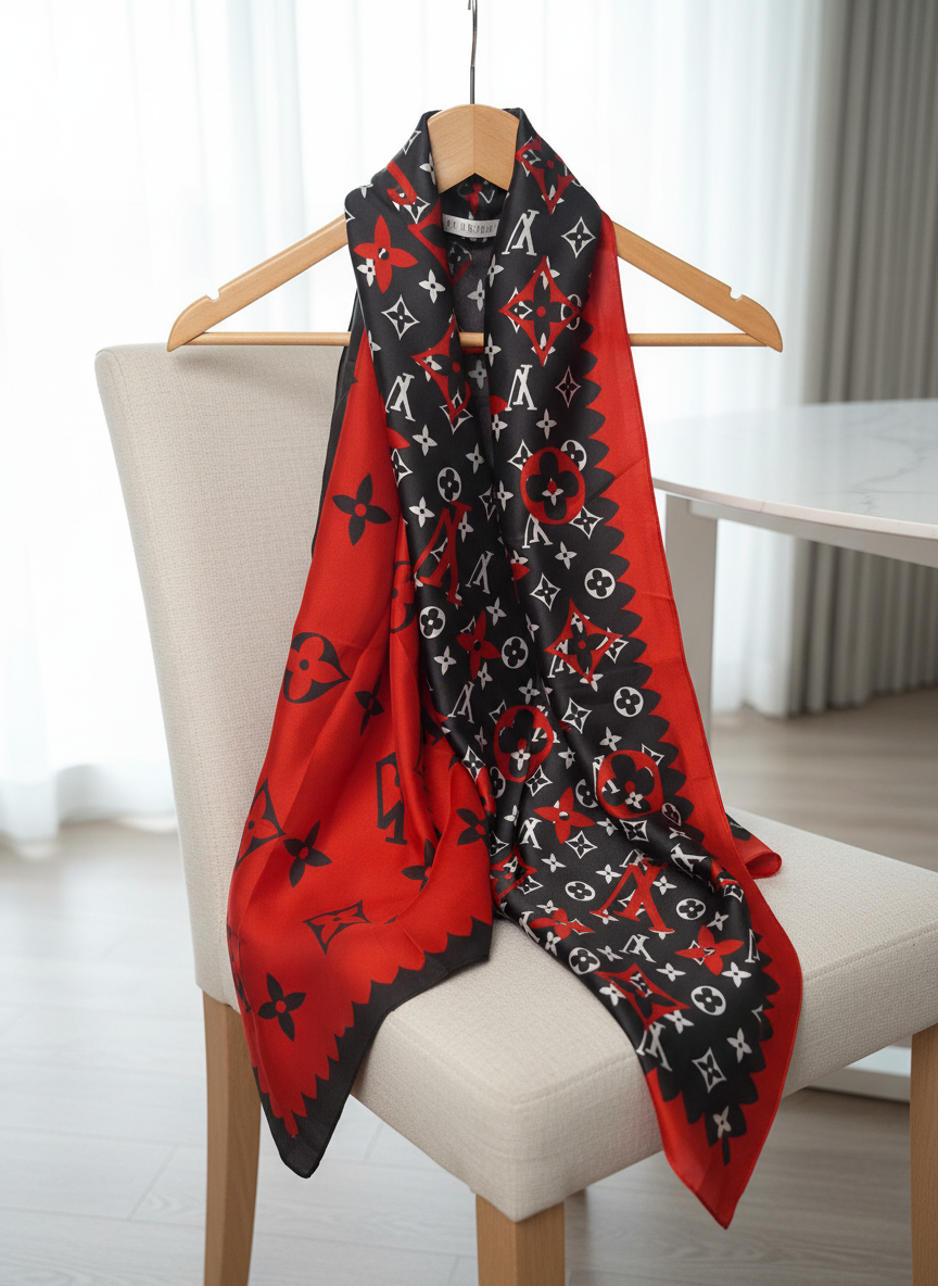 Crimson Noir Printed Silk Stole