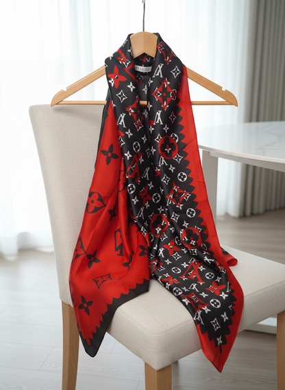Crimson Noir Printed Silk Stole