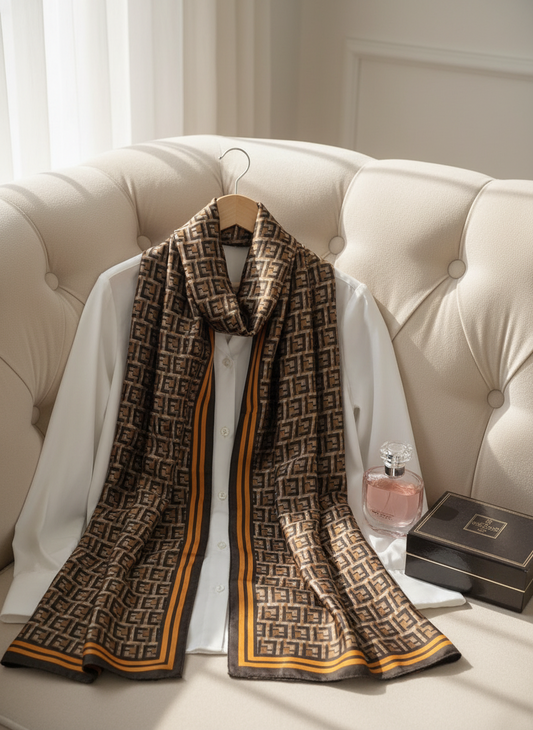 Caramel Grid Silk Scarf