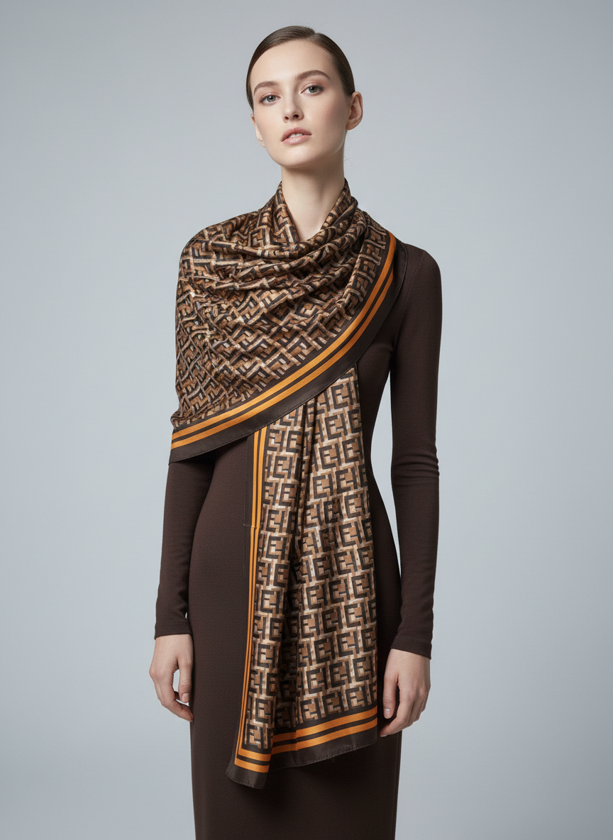 Caramel Grid Silk Scarf