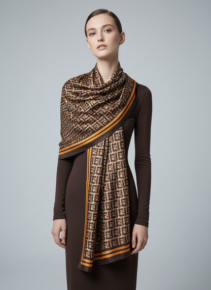 Caramel Grid Silk Scarf