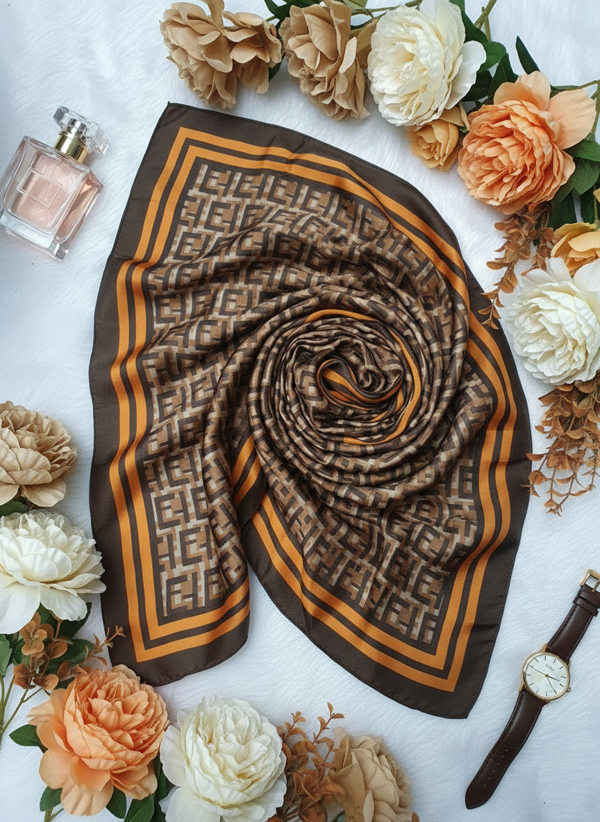 Caramel Grid Silk Scarf