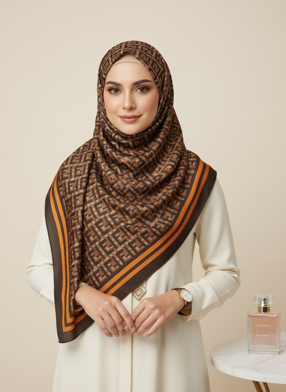 Caramel Grid Silk Scarf