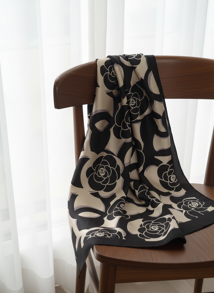 Moonlit Petals Printed Silk Scarf