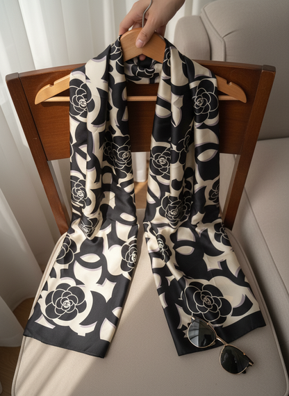 Moonlit Petals Printed Silk Scarf