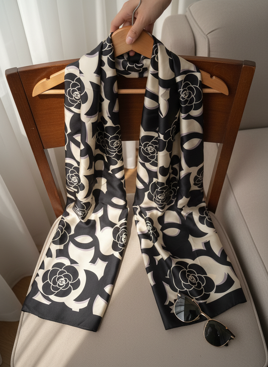 Moonlit Petals Printed Silk Scarf
