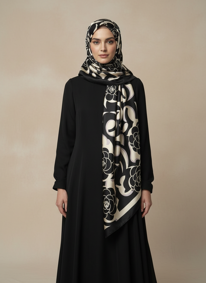 Moonlit Petals Printed Silk Scarf