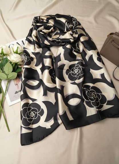 Moonlit Petals Printed Silk Scarf