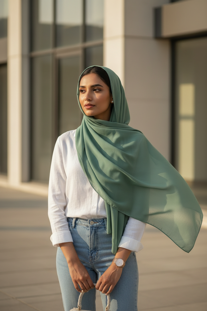 Dusty Sage — Malaysian Georgette Scarf
