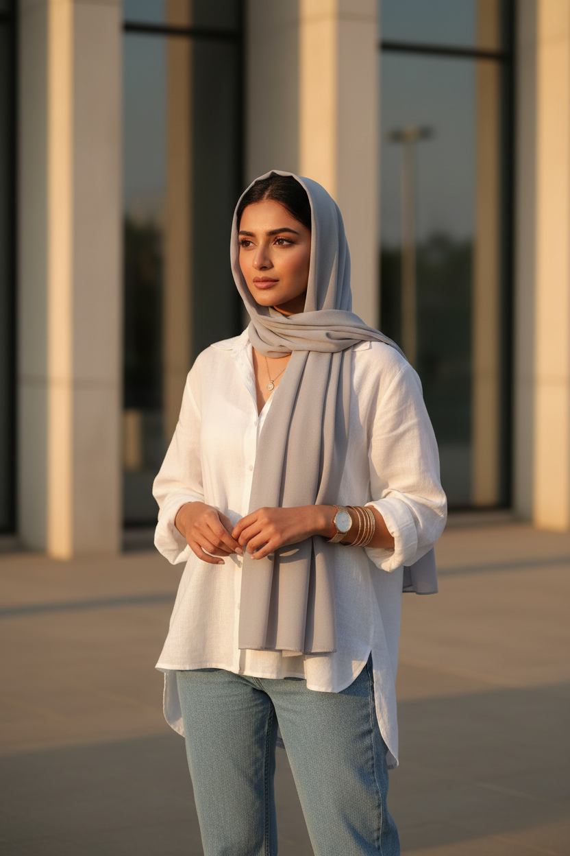 Silver Mist — Malaysian Georgette Scarf